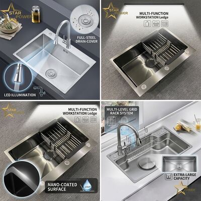 Good price Brushed 304 Stainless Steel 18 Gauge Undermount Kitchen Workstation Sink, Single Bowl X Groove Fast Drain Design online