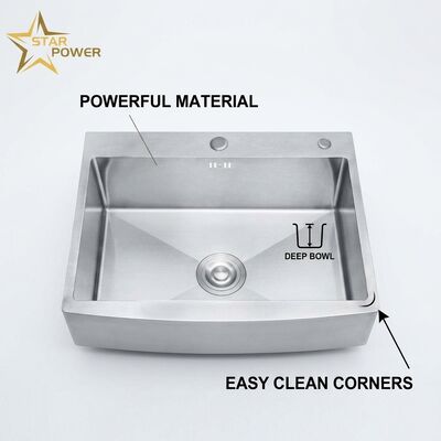 Quality 304 Stainless Steel Handmade Farmhouse Kitchen Sink 33x22 Inch, 16 Gauge Apron Front, R10 Rounded Corner Design factory