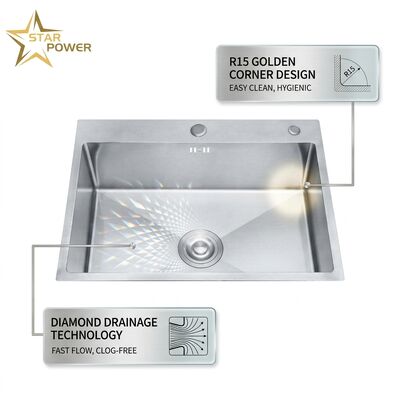 Good price Handmade 304 Stainless Steel Drop-in Kitchen Sink 33x22 Inch Double Bowl, Satin Finish, R15 Rounded Corners 18 Gauge online