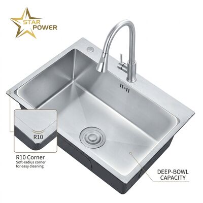 Good price 25x22 Inch Drop-in Kitchen Sink 304 Stainless Steel Single Bowl 18 Gauge Nano Antibacterial Coating online