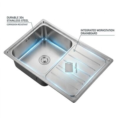 Good price 30x18 Inch Undermount Workstation Kitchen Sink 304 Stainless Steel Single Bowl 18 Gauge With Drainboard online
