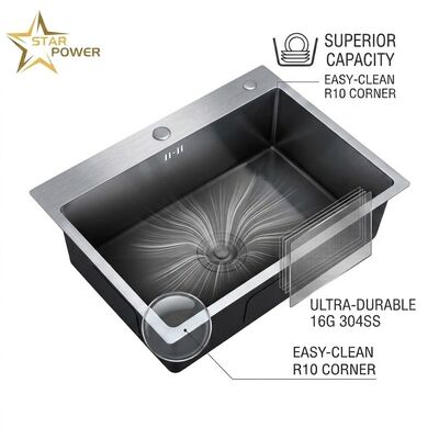 Quality 16 Gauge 304 Stainless Steel Deep Single Bowl Kitchen Sink Drop-in 33x22 Inch 10 Inch Basin Brushed Finish factory