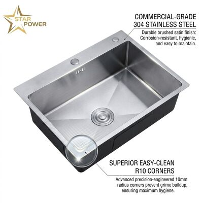 Good price 16 Gauge 316 Stainless Steel Deep Single Bowl Kitchen Sink Drop-in 30x18 Inch 10 Inch Basin Brushed Finish online