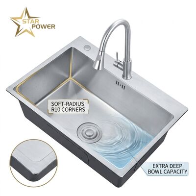 Quality Drop-In 27x18 Single Bowl Kitchen Sink SUS304 Handmade 22 Gauge Deep Basin factory