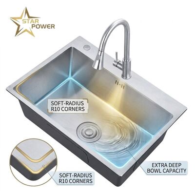 Good price 25 Inch Drop-In Laundry Utility Sink Single Bowl 20 Gauge with Overflow Drain online